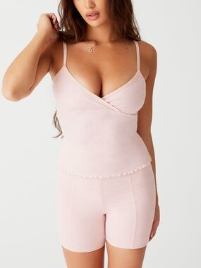 Frankie's Bikinis Blush Pink Floral Workout Set in Pink Petals Fits Like XS/S